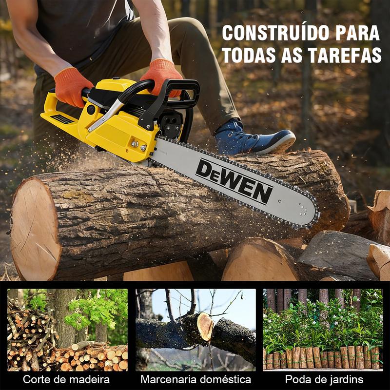 Homem cortando tronco com a motosserra Bruttus 52CC